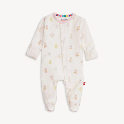 Baby onesie with floral pattern on a white background