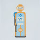 Cross-stitched design of a gas pump with 'Gulf' branding on a light blue background.