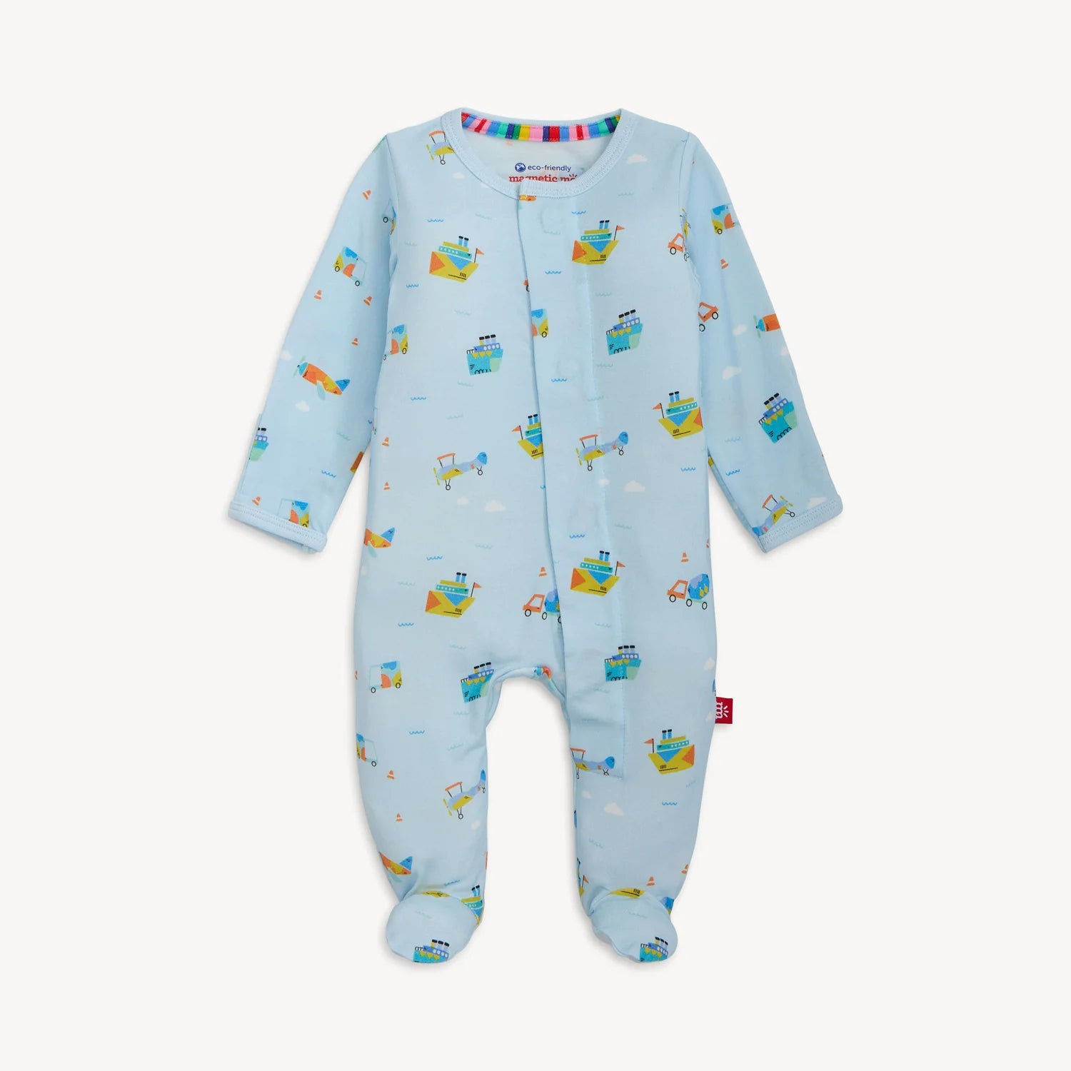 Baby onesie with airplane pattern on a white background