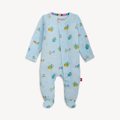 Baby onesie with airplane pattern on a white background