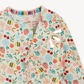 Children's onesie with floral and fruit pattern on a white background