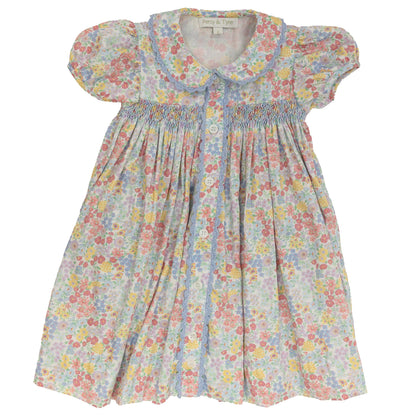 Floral dress with puff sleeves on a white background