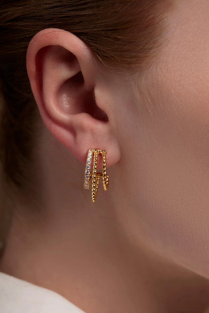 Triple Hoop Pave Hugging Earring