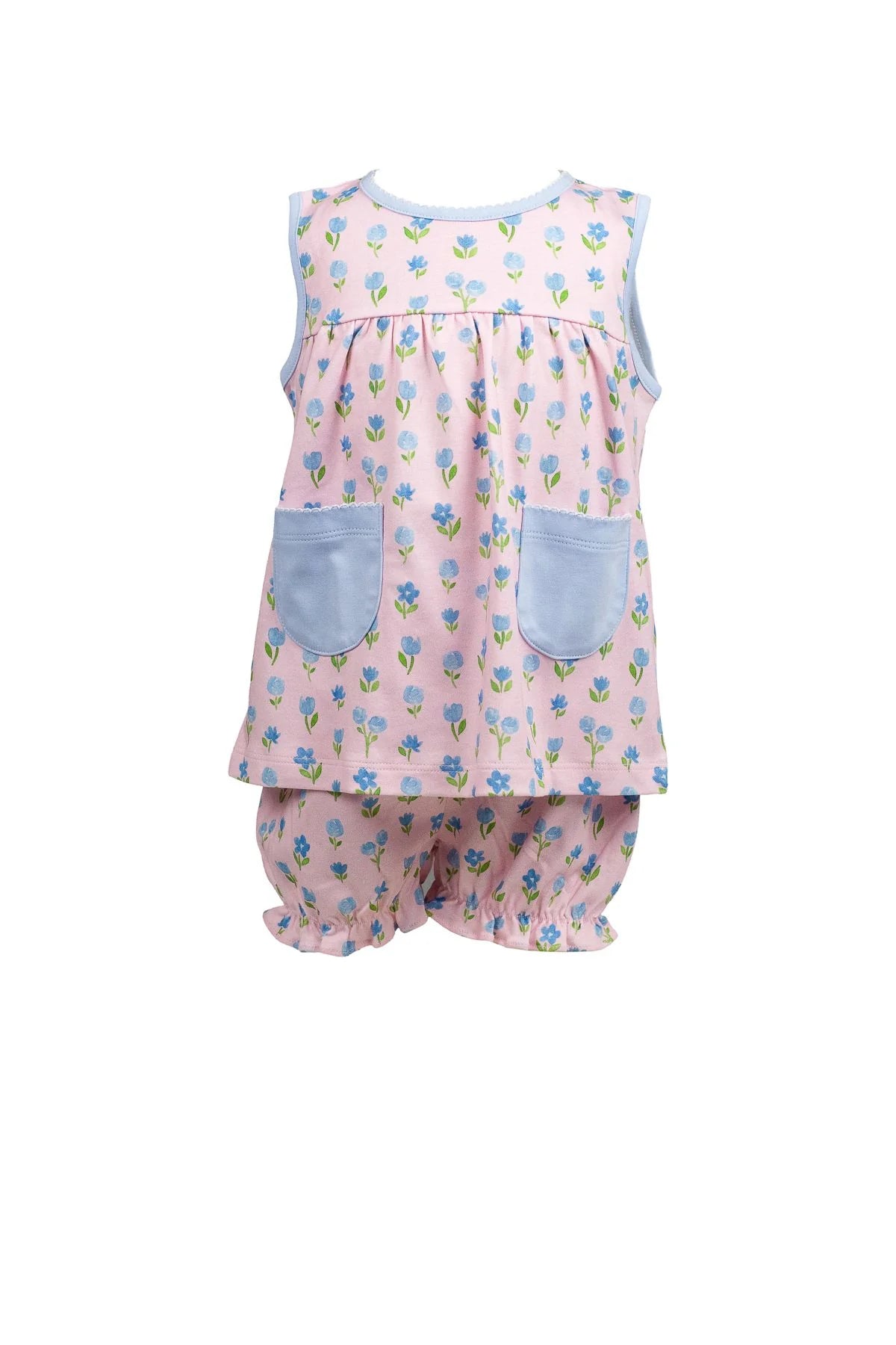 Children's outfit with floral pattern on a white background