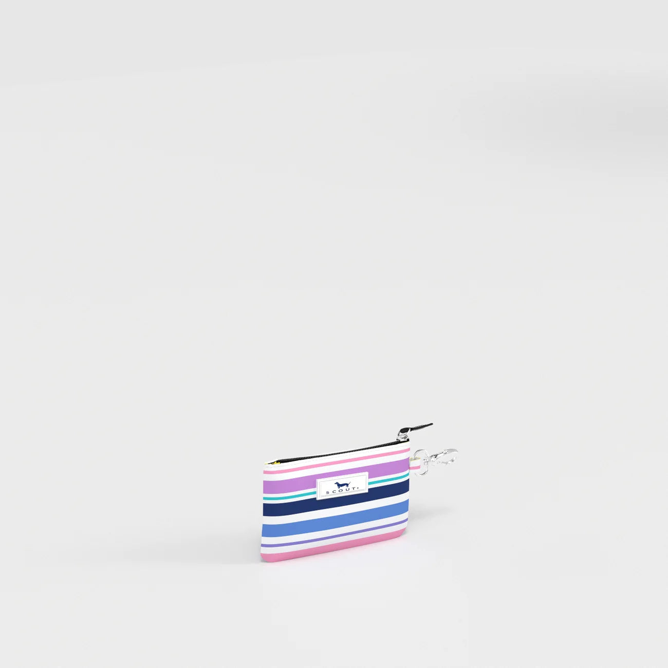 Striped coin purse on a light gray background