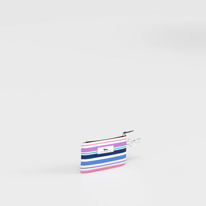 Striped coin purse on a light gray background
