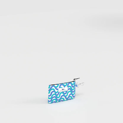 Small pouch with blue and white wave pattern on a white background