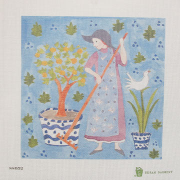 girl gardener needlepoint canvas