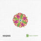Colorful flower design on a white background with 'SS205' and 'Susan Roberts Needlepoint' branding.