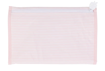 Pink stripe changing pad on a white background