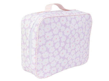 Floral-patterned cube-shaped bag on a white background