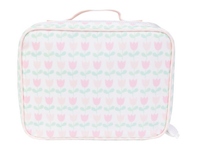 Rectangular pouch with tulip pattern on a white background