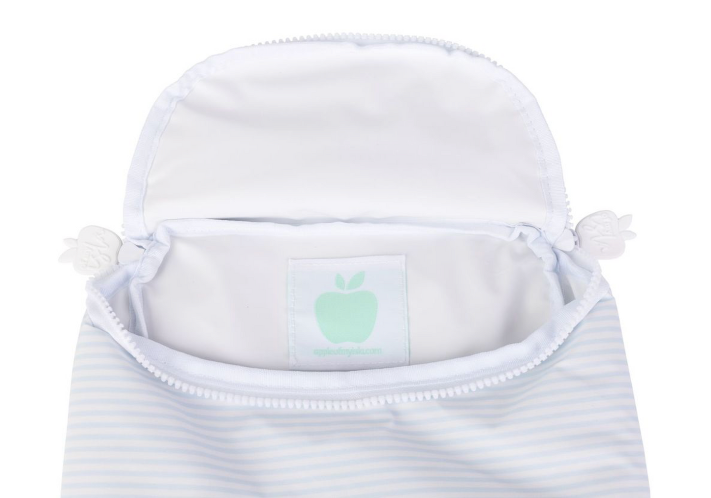 blue and white stripe bottle bag on white background