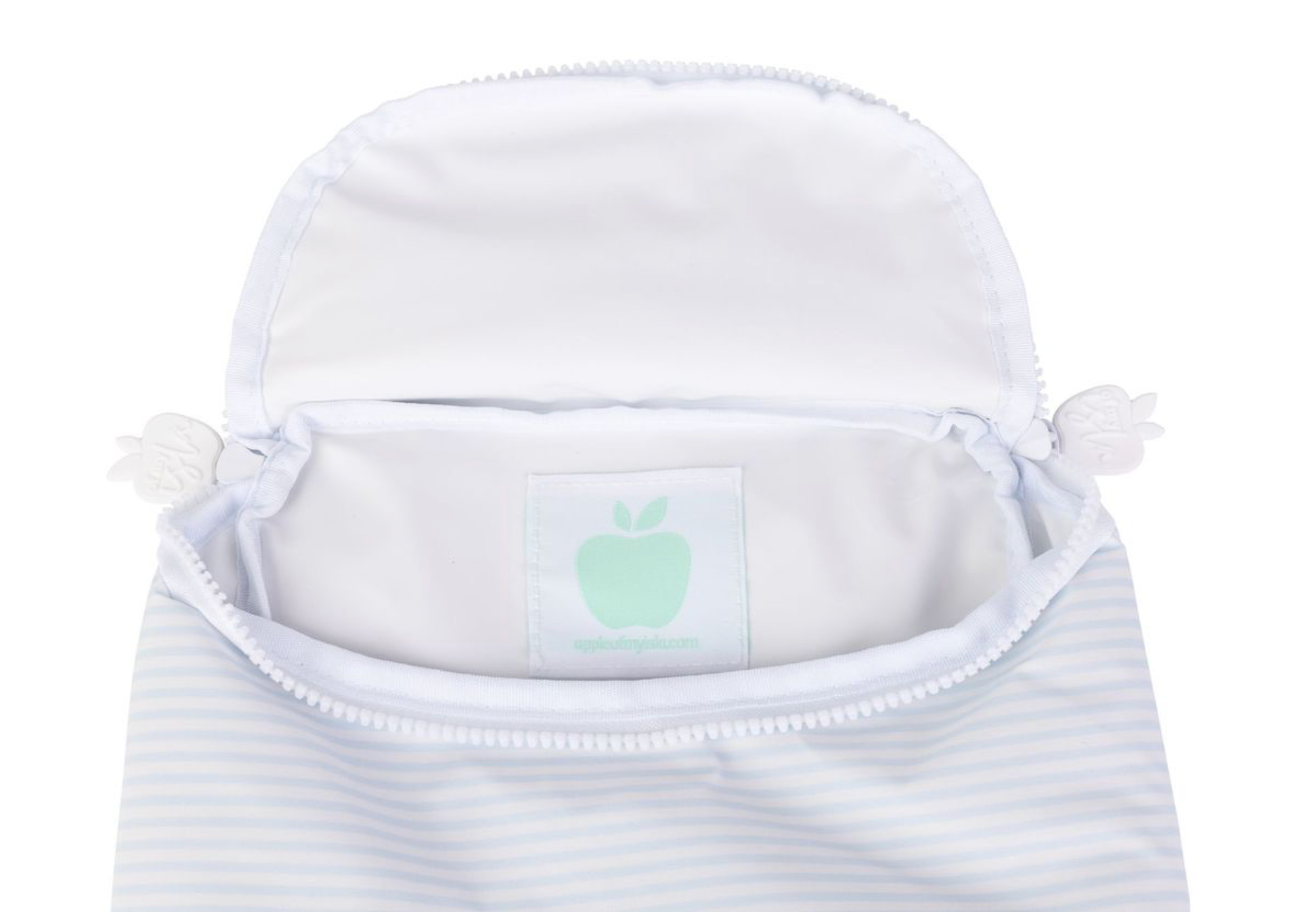 blue and white stripe bottle bag on white background