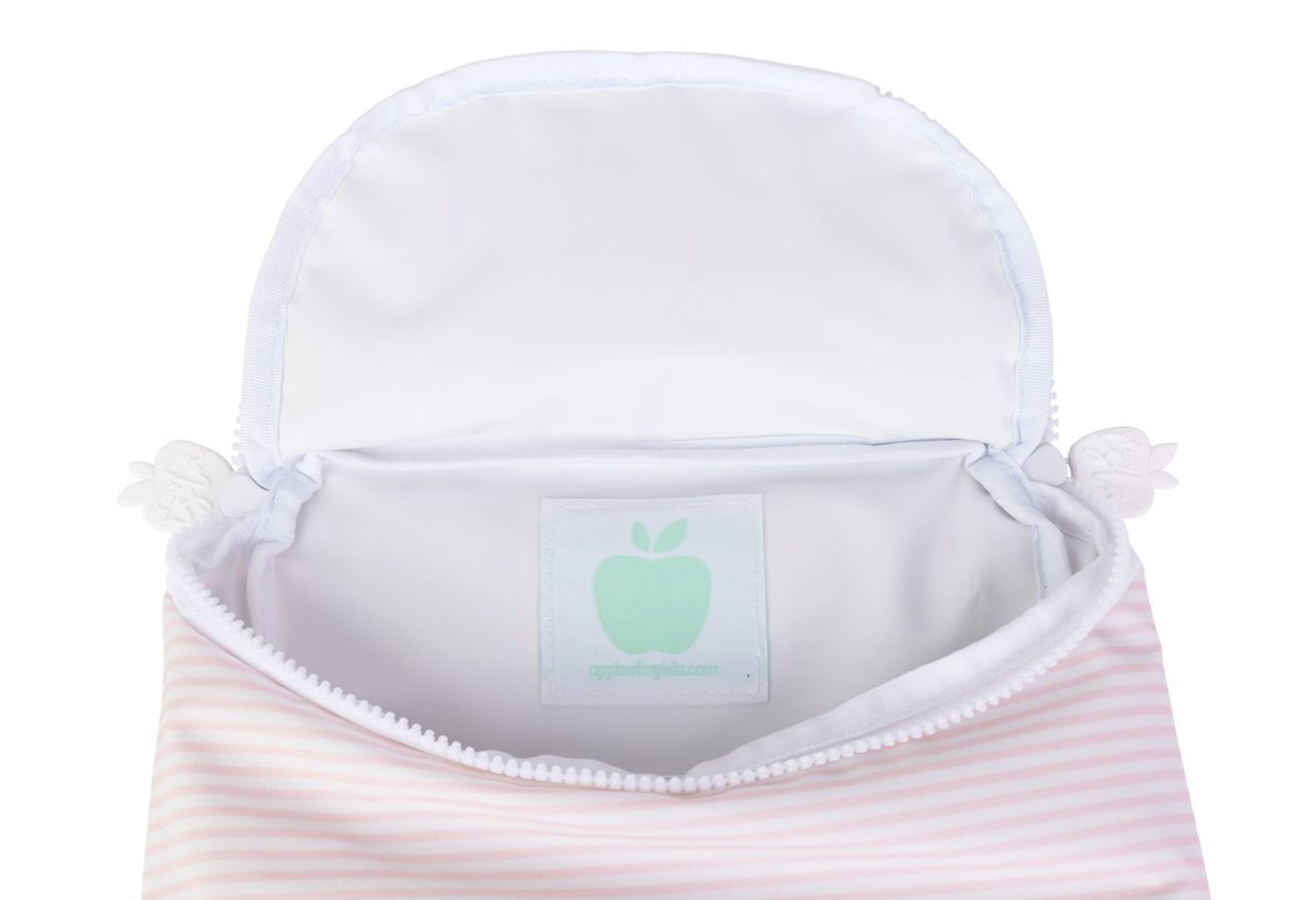 pink and white stripe bottle bag on white background