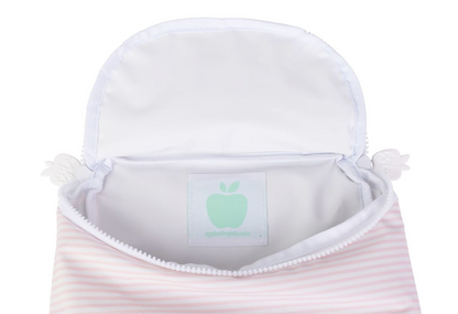 pink and white stripe bottle bag on white background