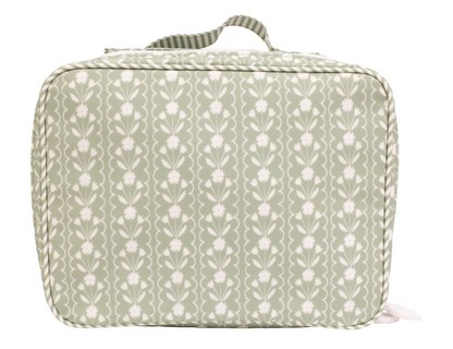 Rectangular pouch with green pattern on a white background