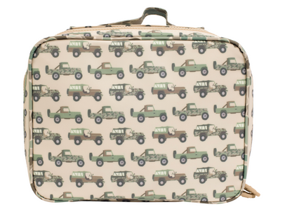 Rectangular pouch with jeep pattern on a white background