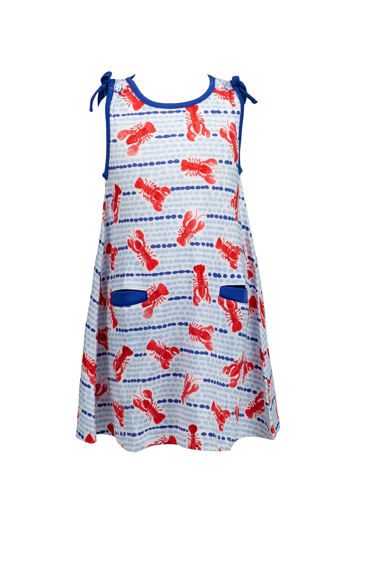 Dress with red lobster pattern on a white background