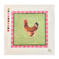 needlepoint canvas with a brown hen design on a green background. with a pink boarder