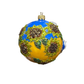 Decorative ornament with blue, yellow, and green colors on a white background