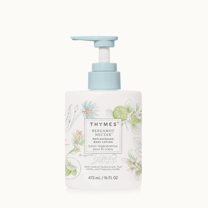 Thymes Bergamot Nectar body lotion bottle on a white background