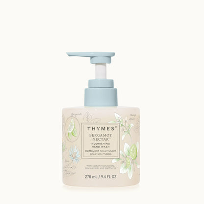 Thymes Bergamot Nectar hand soap bottle on a white background