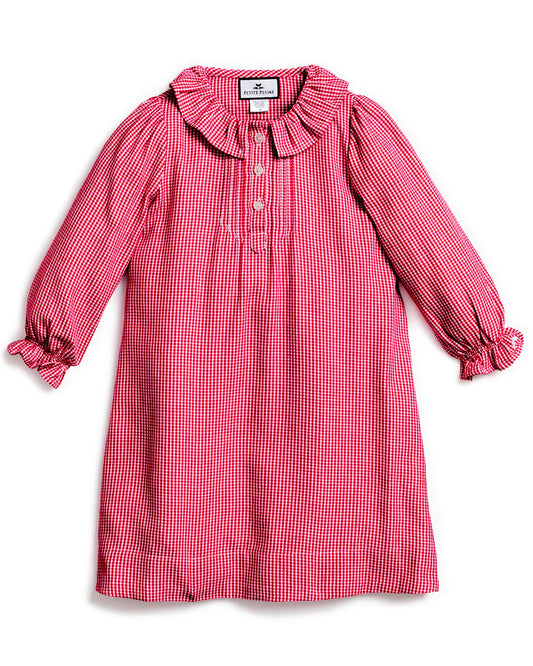 Girl's Flannel Victoria Nightgown Red Mini Gingham
