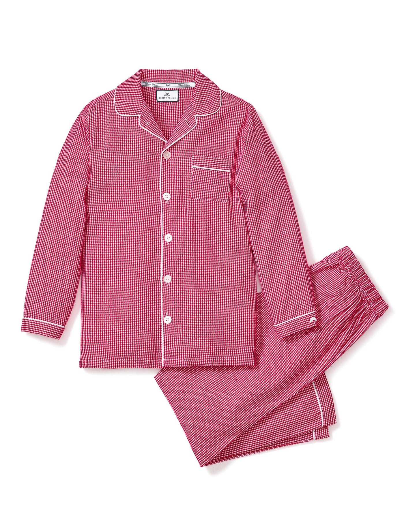 Kid's Flannel Pajama Set Red Mini Gingham