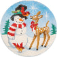 Cross-stitched design of a snowman and deer in a snowy landscape