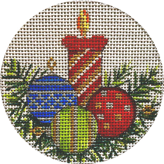 Candle & Ornaments Round Canvas