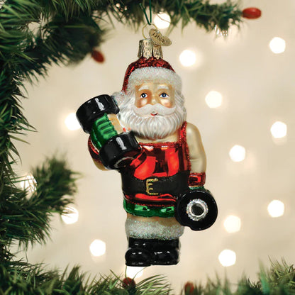 Old World Christmas Bodybuilder Santa glass ornament 