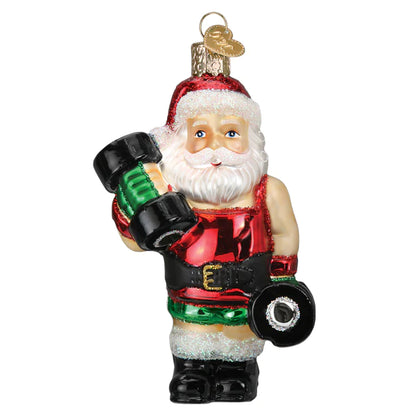 Old World Christmas Bodybuilder Santa glass ornament 
