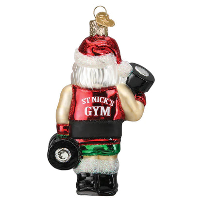 Old World Christmas Bodybuilder Santa glass ornament 