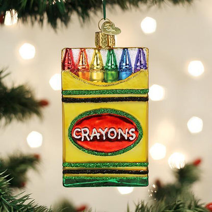 Old World Christmas Box Of Crayons glass ornament 