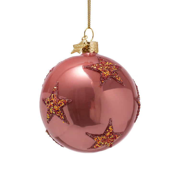 Pink Bauble with Stars Ball Ornament