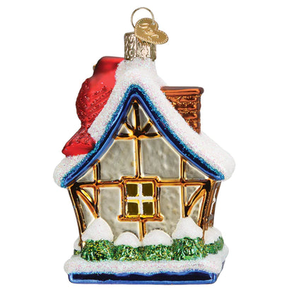 Old World Christmas Cardinal Birdhouse glass ornament 