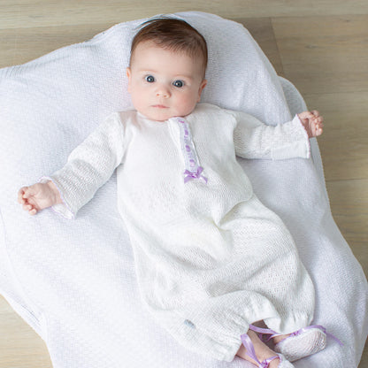 Baby newborn white gown with purple ribbon
