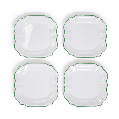 Two's Company Garden Soirée Salad Plate melamine white with green scalloped edge