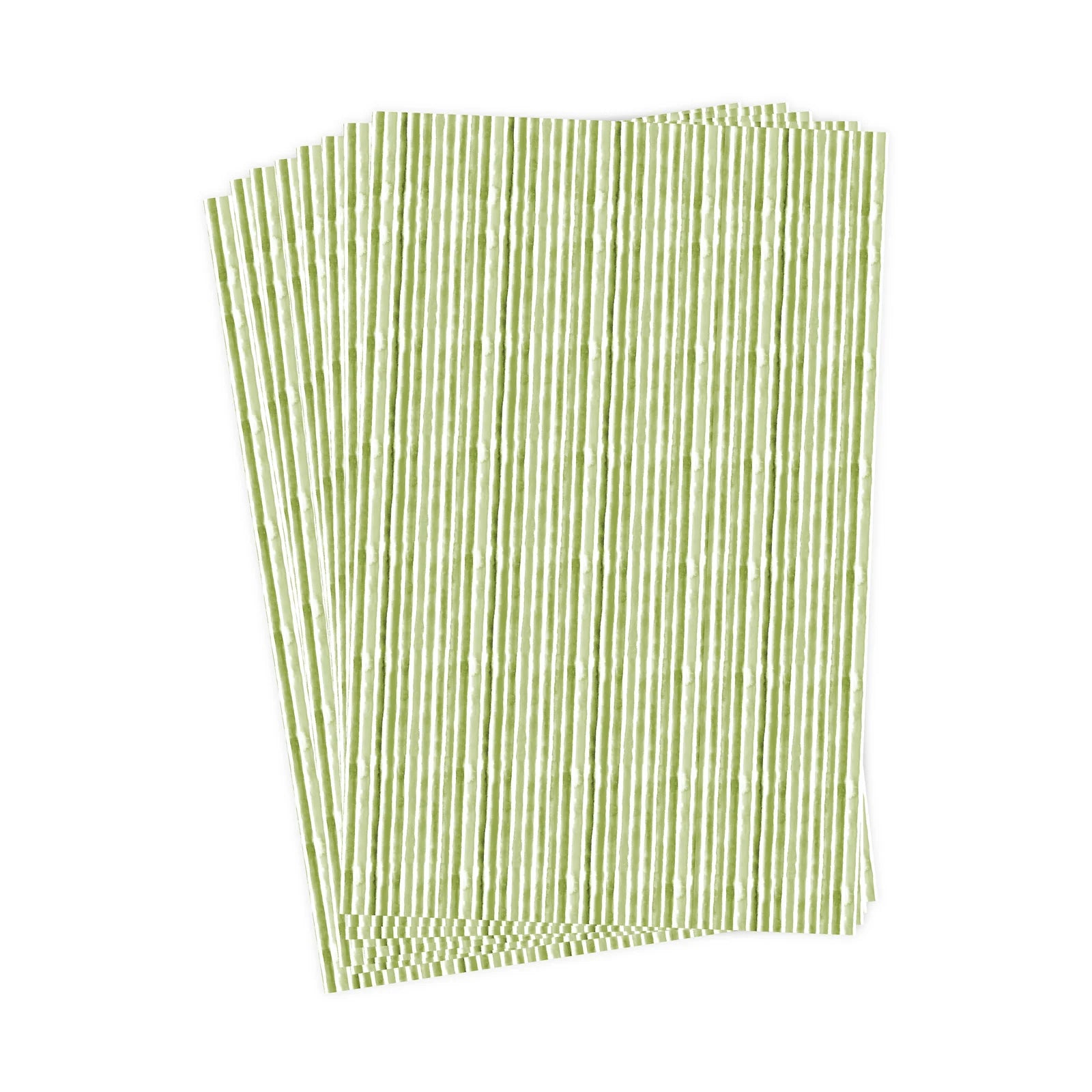 Stack of green striped napkins on a white background
