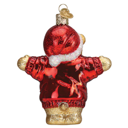 Old World Christmas I Love You More Bear red sweater glass ornament 