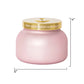 Pink candle with a gold lid labeled 'Pink Grapefruit & Prosecco' on a white background
