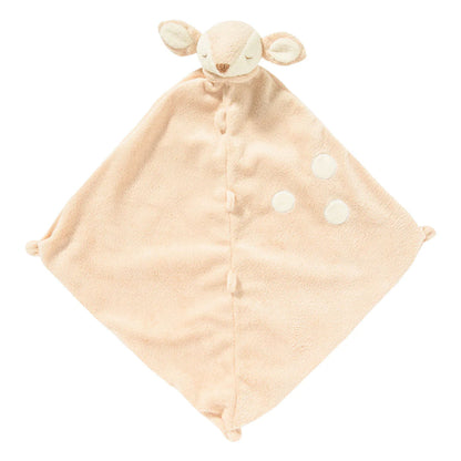 Beige plush blanket with a deer face on a white background