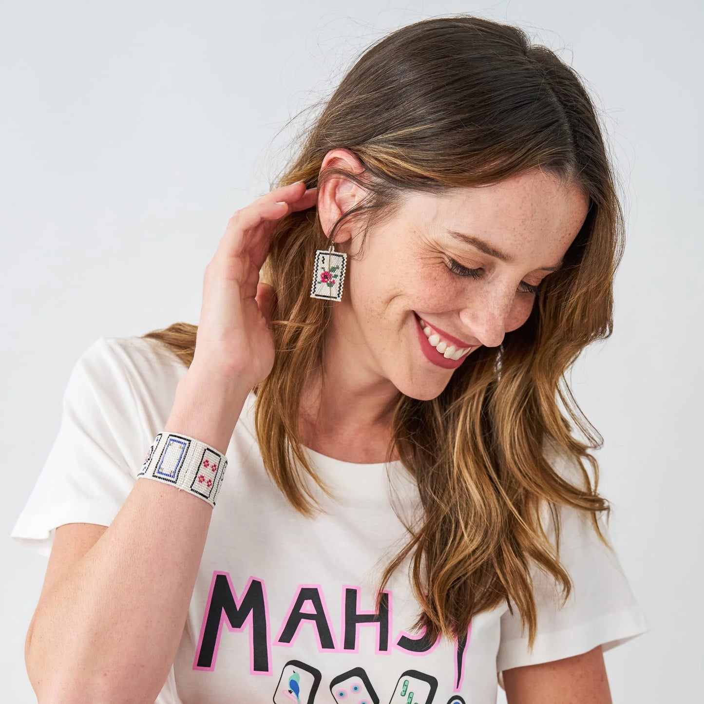 Mahjong Tile Beaded Earrings