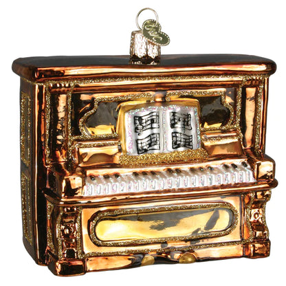 Old World Christmas Brown Upright Piano glass Christmas ornament 