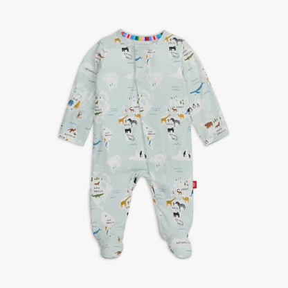 Children's onesie with animal print on a white background