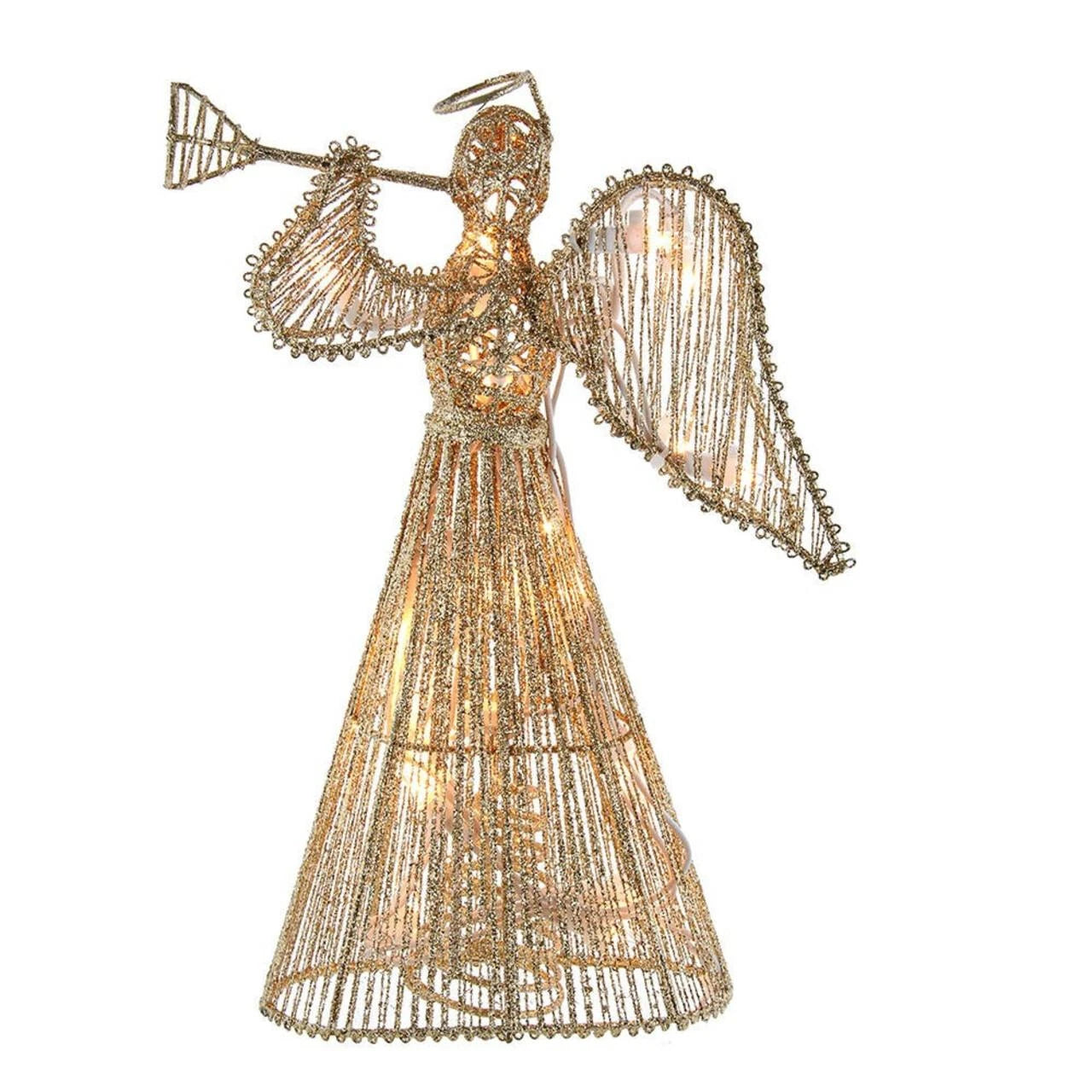 Decorative angel figure made of beaded material on a white background