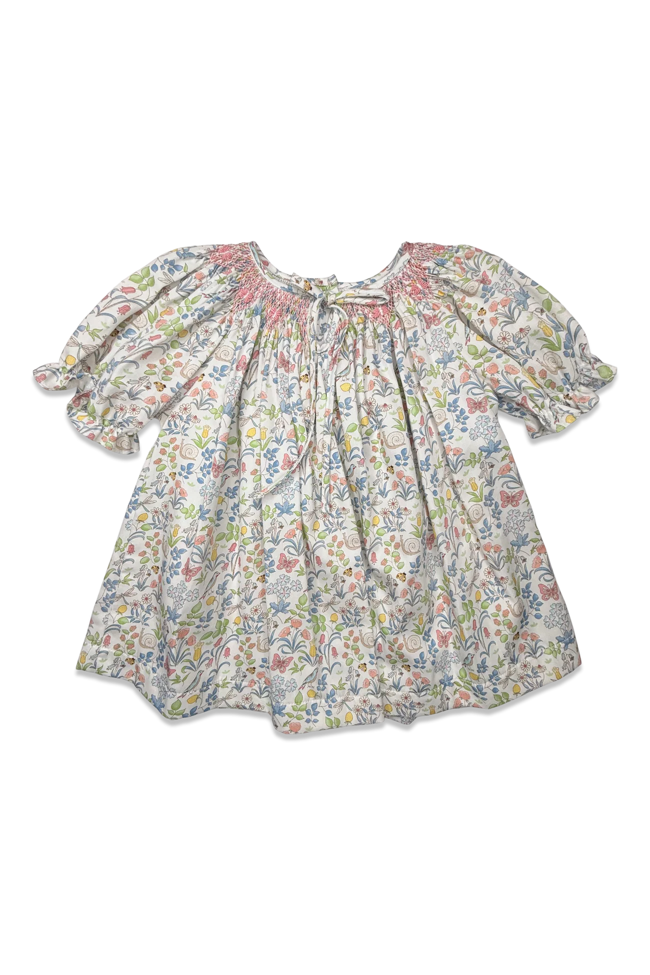 Floral dress with puff sleeves on a white background