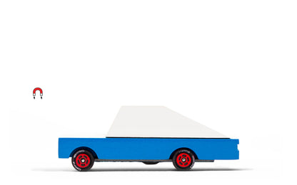Candylab Blue Racer #8 wooden and diecast blue toy car for kids