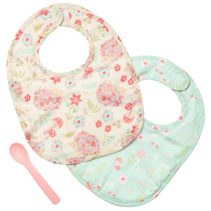 stephen joseph muslin bib set with silicon spoon for baby